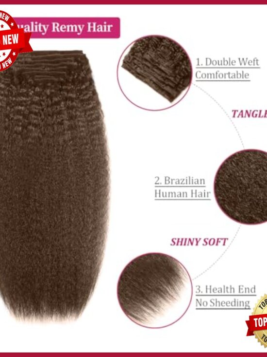 20 Inch Kinky Straight Clip-In Human Hair Extensions 8pc Set 110g main image 6